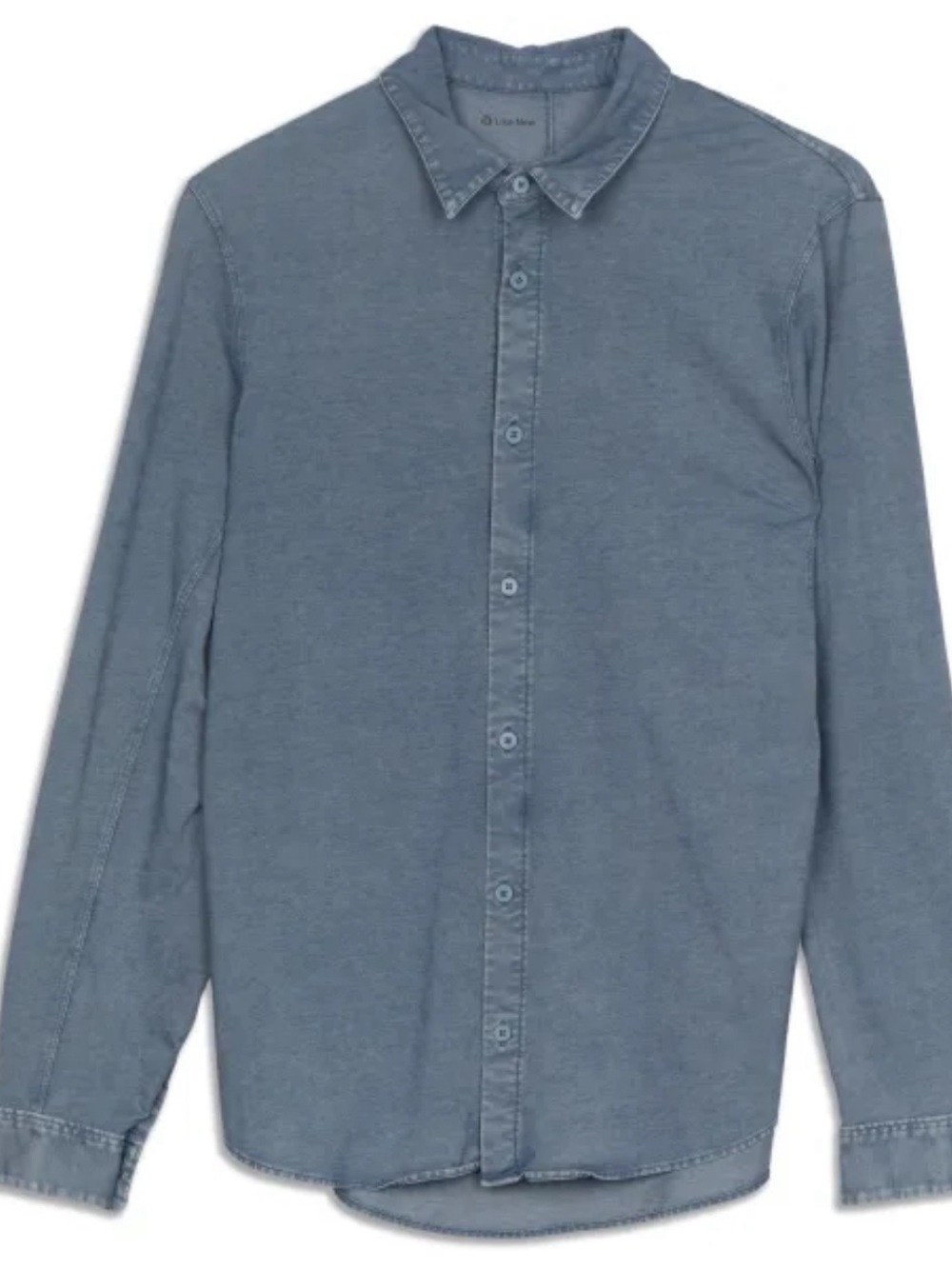 Lululemon Commission Blue Denim Wash Cotton Stretch Button Up Shirt Sz L- EUC